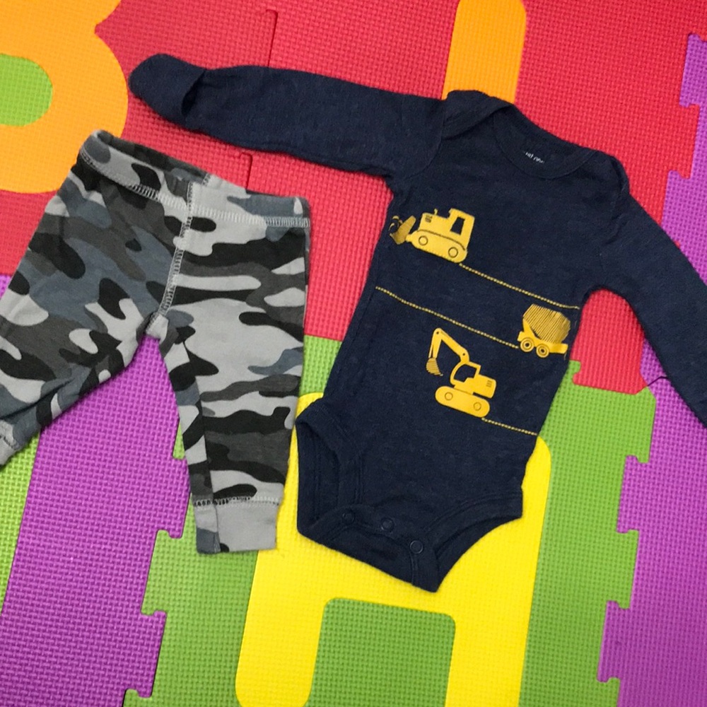 NB truck outfit long sleeve onesie with matching pants